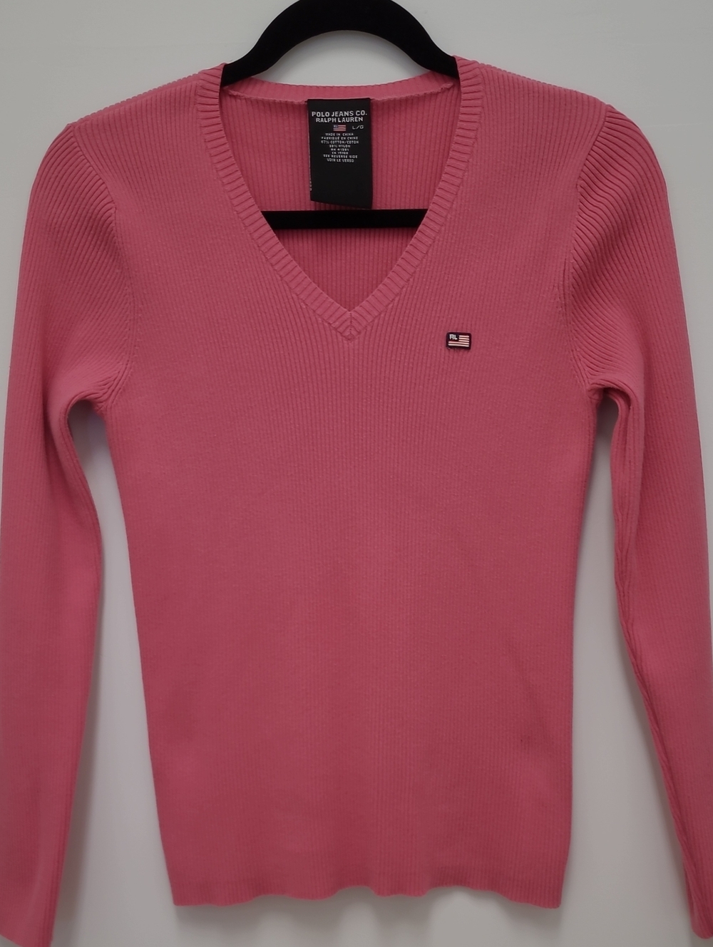 Pink Ribbed V-Neck Sweater